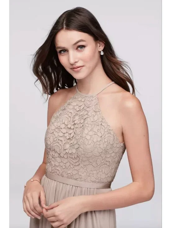 David's Bridal New Wine Lace Bodice Mesh Long Gown Size 28 Maxi Dress Bridesmaid - Picture 2 of 8